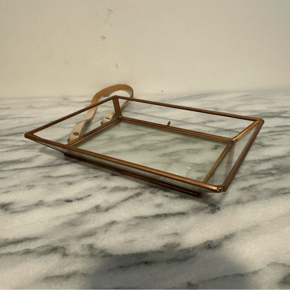 Anthropologie Townsend brass box style picture photo frame with leather string